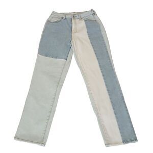 PacSun Women's Patch On Colorblock Blue Mom Jeans High Rise‎ Size 25 Denim